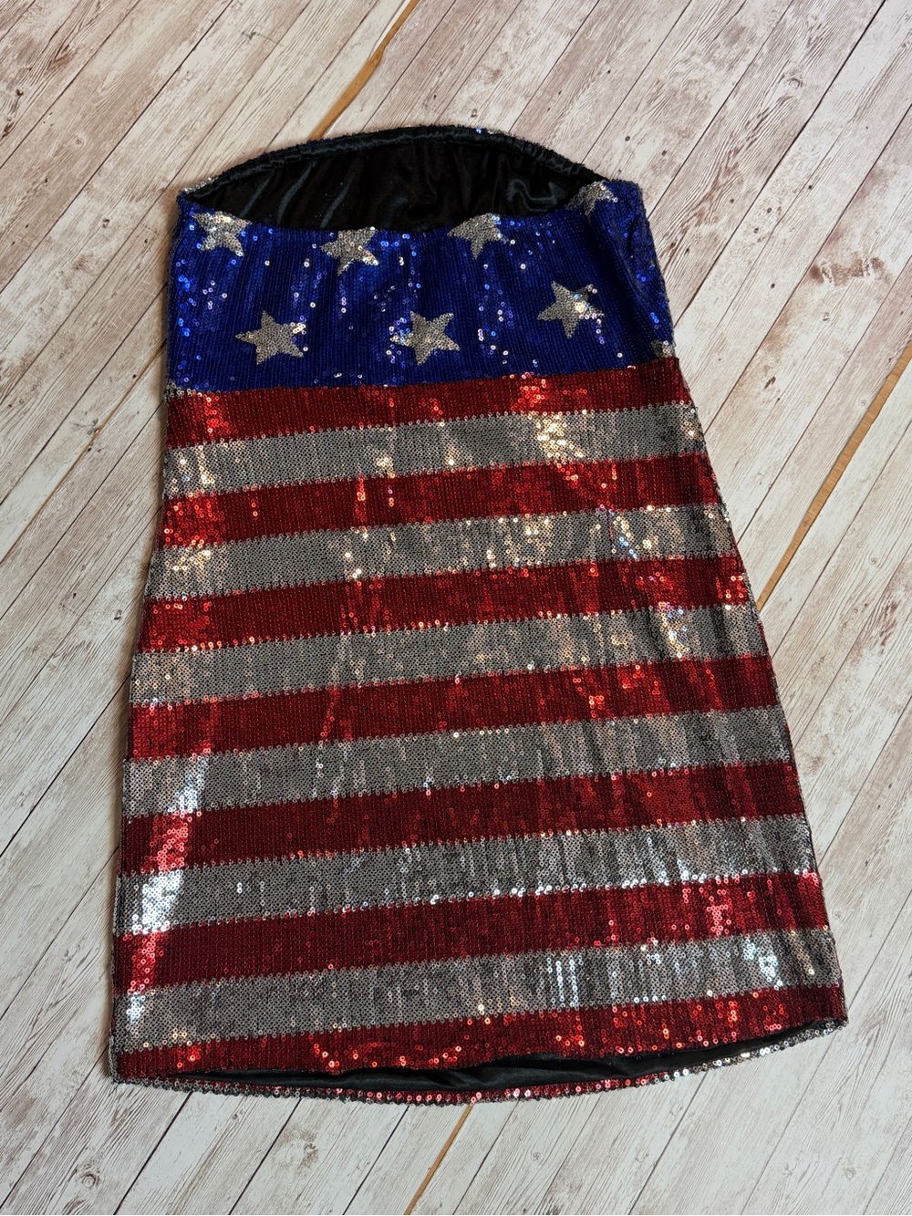 Sequin American Flag Strapless Mini Dress - Red, Silver, Blue - Picture 3 of 5